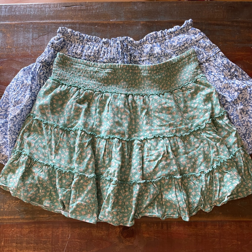 American Eagle Blue & Green Tiered & Smocked Mini Skirts